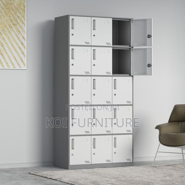 Office Cabinet; 15 Lockers Drawers Grey White Steel Doucuments Cabinet