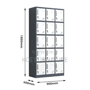 Office Cabinet; 15 Lockers Drawers Grey White Steel Doucuments Cabinet