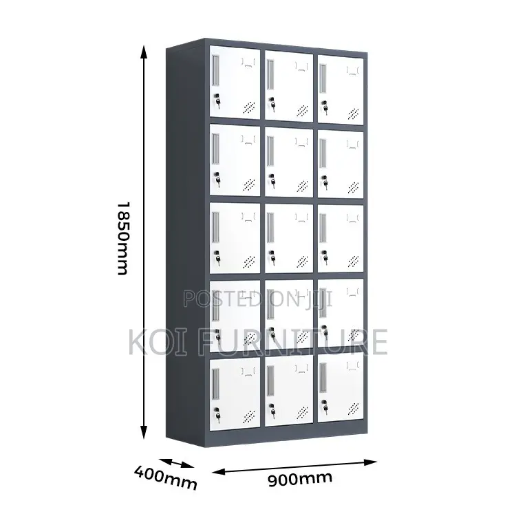 Office Cabinet; 15 Lockers Drawers Grey White Steel Doucuments Cabinet
