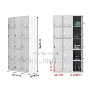 Office Cabinet; 15 Lockers Drawers Grey White Steel Doucuments Cabinet
