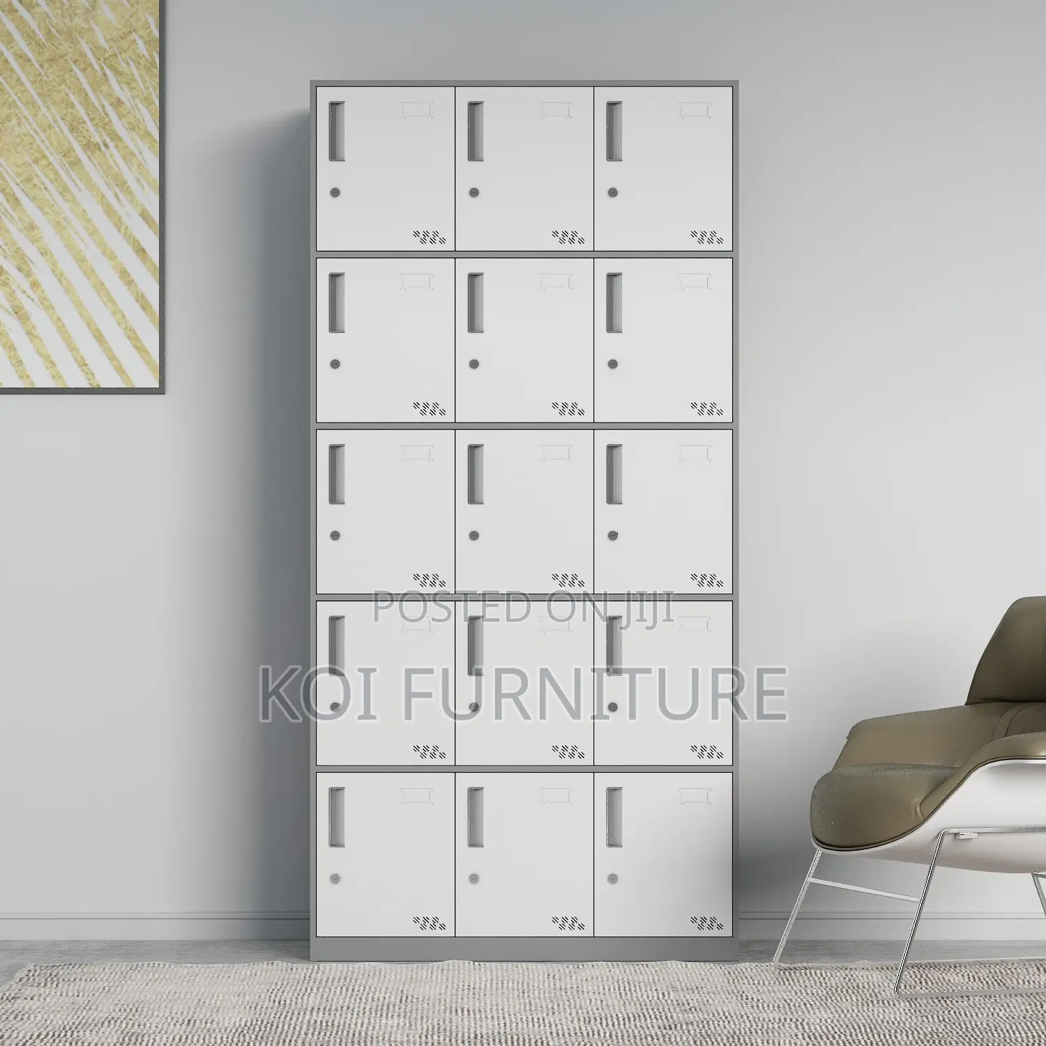 Office Cabinet; 15 Lockers Drawers Grey White Steel Doucuments Cabinet