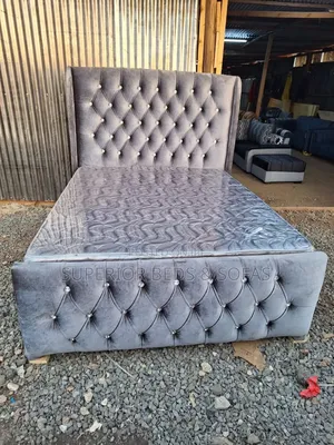 Grey Velvet Tufted Bed 5 by 6