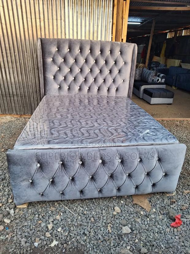 Grey Velvet Tufted Bed 5 by 6