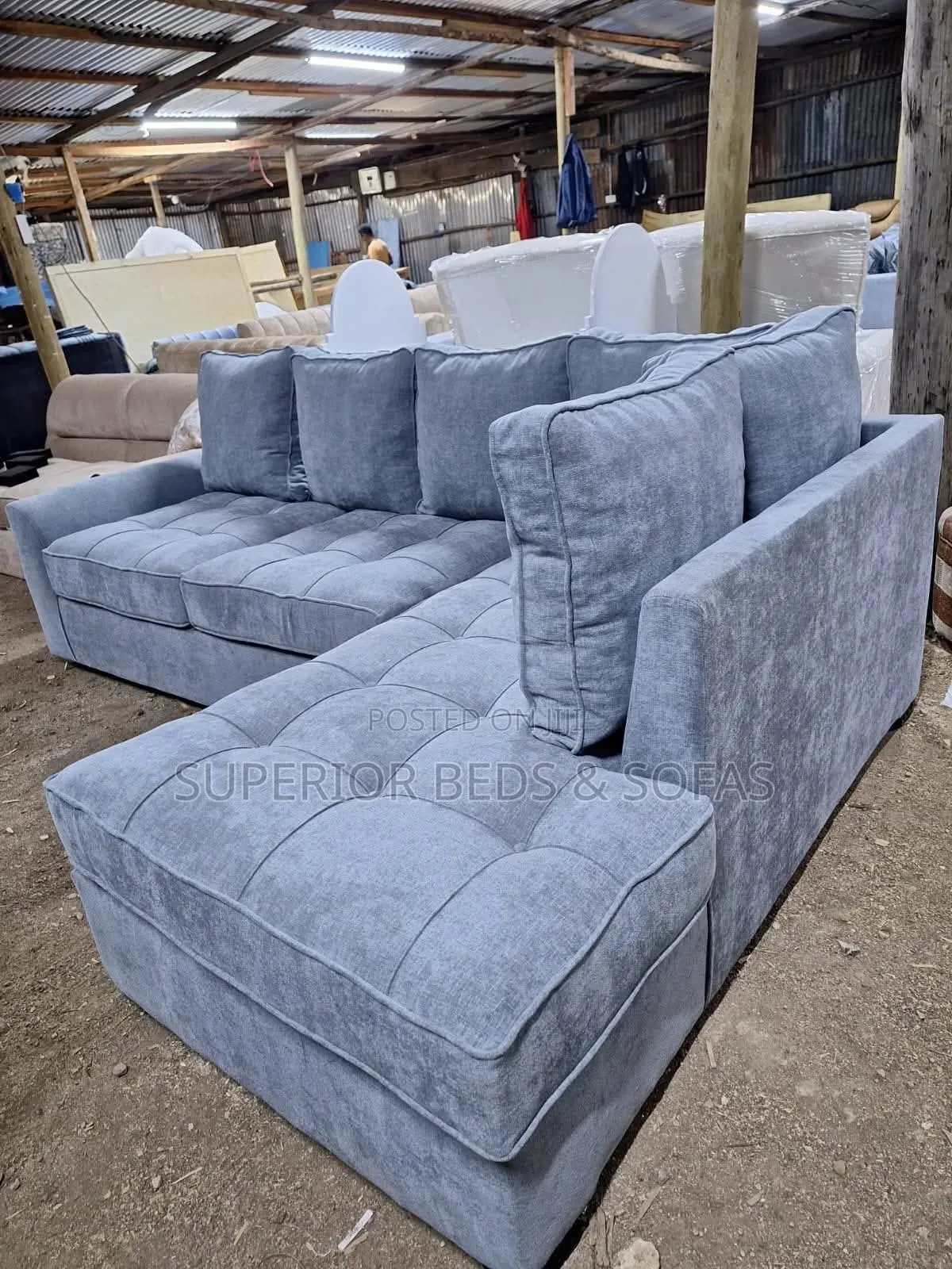Grey L-Shaped 6 Seater Corner Sofa