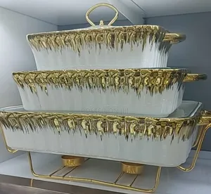 3 Pieces White Gold Ceramic Chaffing Dish