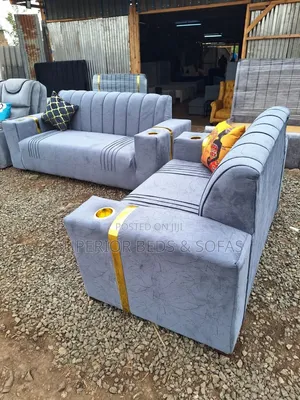 Grey 3 Seater Sofa Set With Cup Holders