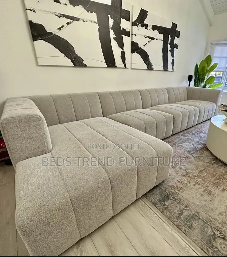 7 Seater Modern L-Shaped Sectional Sofa – Light Gray.