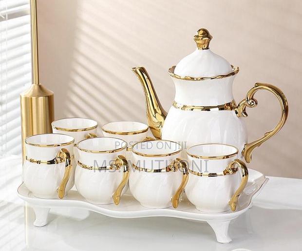 White European Luxury Tea Set With Golden Accents