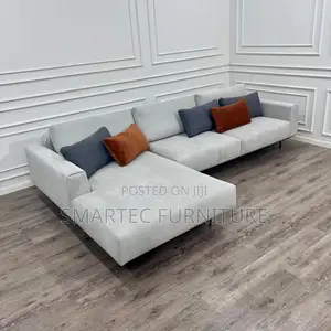 6 Seater Contemporary Light Gray L Seat Sofa.