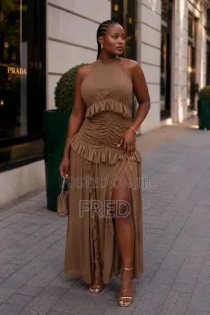 Ruched Ruffle Maxi Dress
