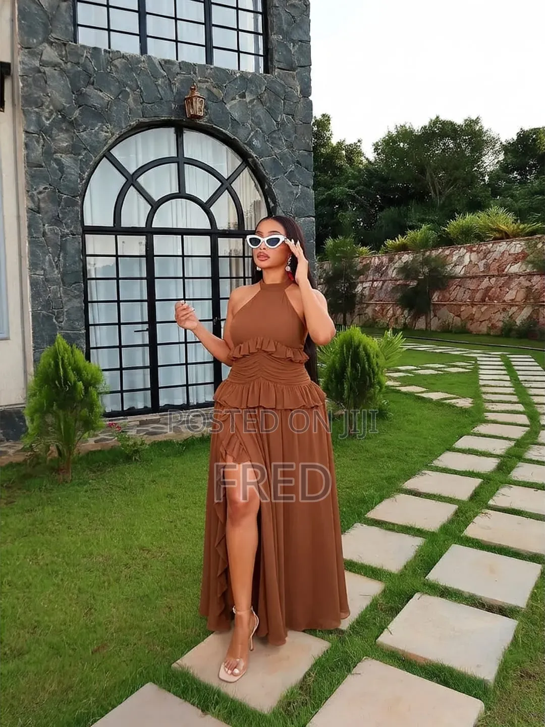 Ruched Ruffle Maxi Dress