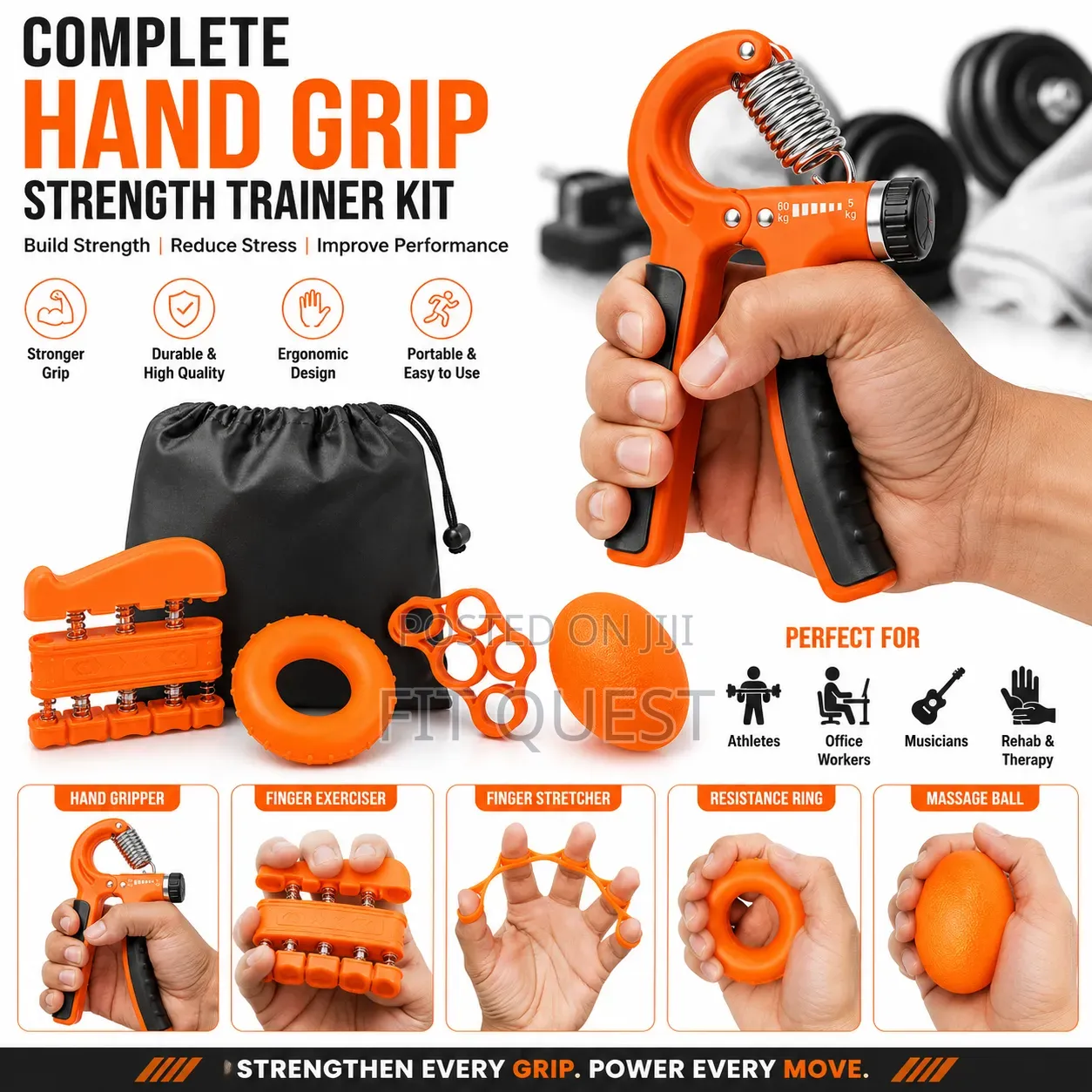 Adjustable Hand Grip Strength Trainer Kit With Finger Exerciser Set