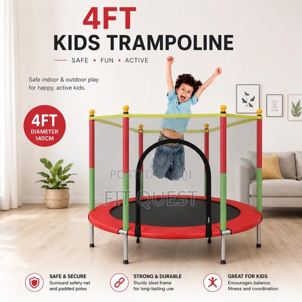 Kids 4ft Indoor Outdoor Trampoline With Safety Net and Foam Padding