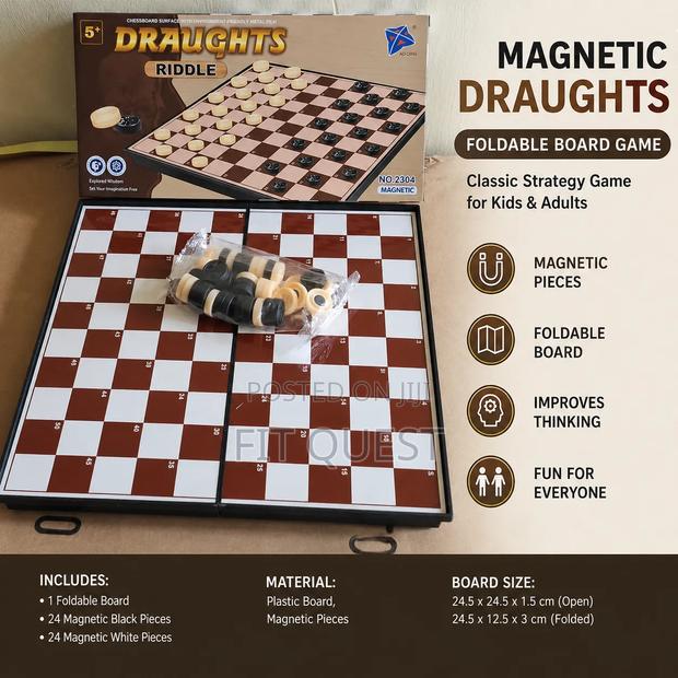 Magnetic Draughts Board Game Foldable Checkers Strategy Game Set