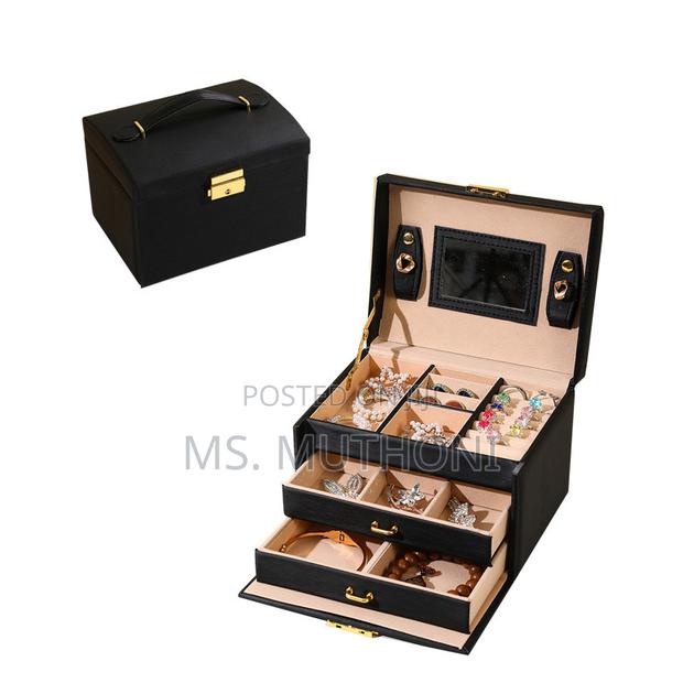 Leather Multi-Layered Jewelry Organizer Box W/ Built-in Mirror Drawers - thumbnail 2