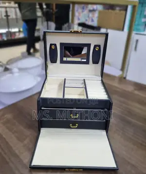 Leather Multi-Layered Jewelry Organizer Box W/ Built-in Mirror Drawers