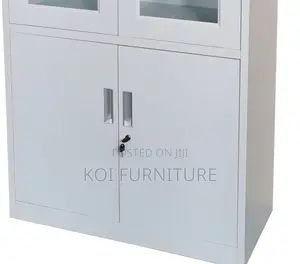 Office Cabinet; 2 Doors Gey White Cabinet With Movable Shelves