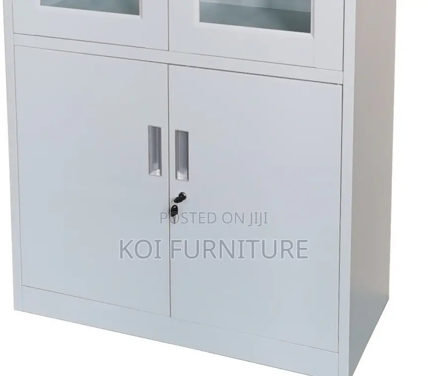 Office Cabinet; 2 Doors Gey White Cabinet With Movable Shelves