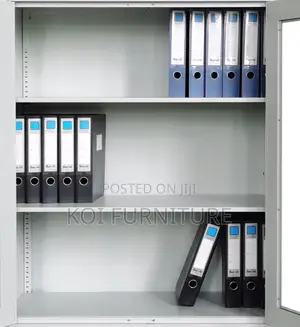 Office Cabinet; 2 Doors Gey White Cabinet With Movable Shelves