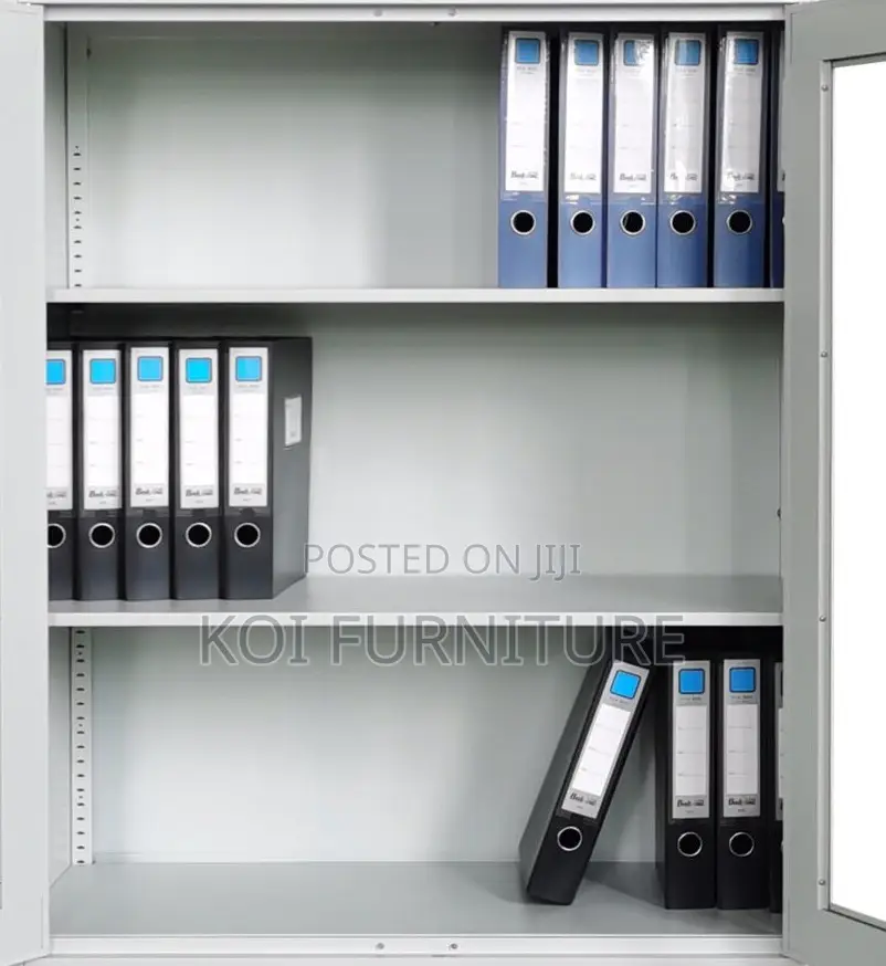 Office Cabinet; 2 Doors Gey White Cabinet With Movable Shelves
