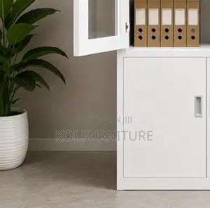 Office Cabinet; 2 Doors Gey White Cabinet With Movable Shelves