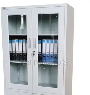 Office Cabinet; 2 Doors Gey White Cabinet With Movable Shelves