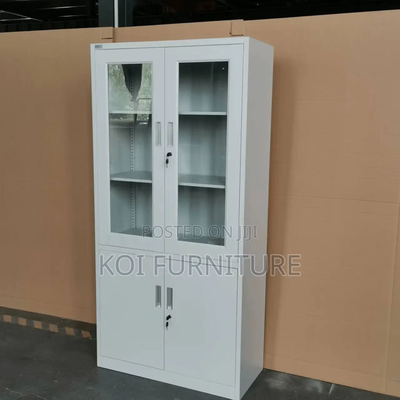 Office Cabinet; 2 Doors Gey White Cabinet With Movable Shelves