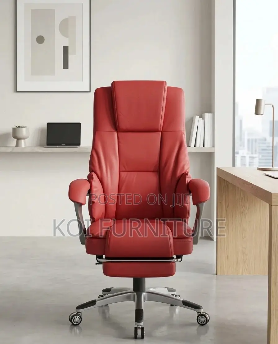 Office Chairs; Red Leather Office Executive Chair With Footrest