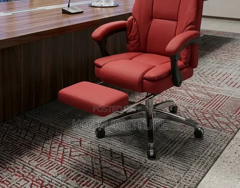 Office Chairs; Red Leather Office Executive Chair With Footrest