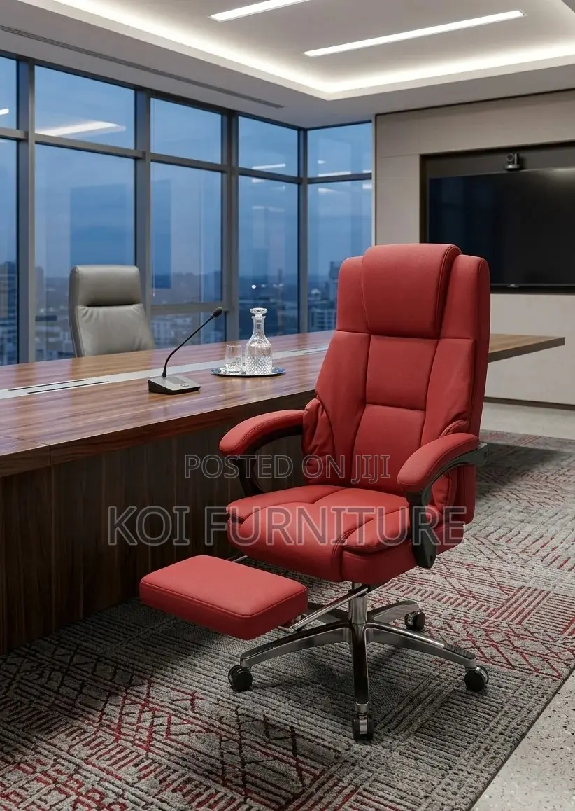 Office Chairs; Red Leather Office Executive Chair With Footrest