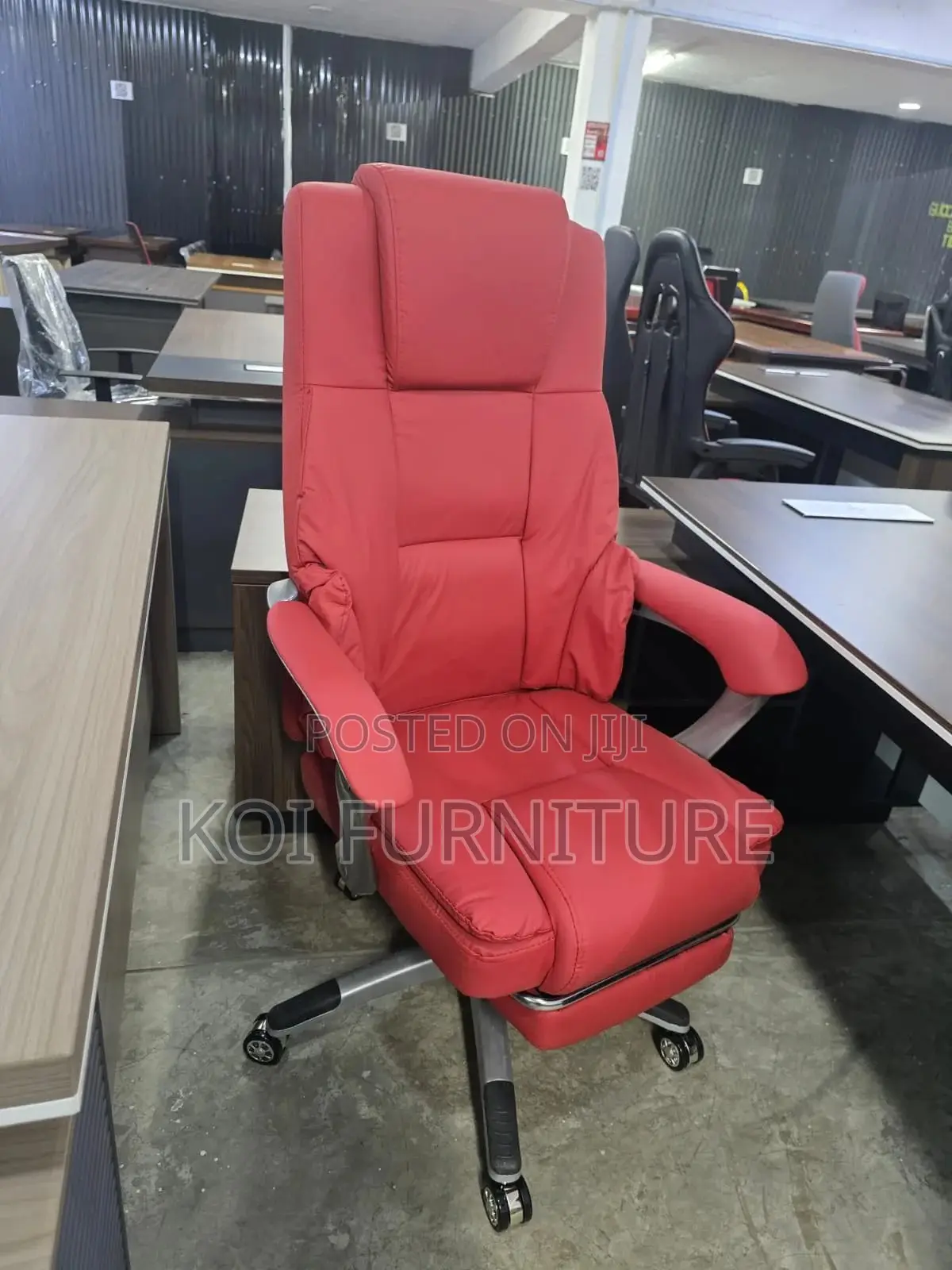 Office Chairs; Red Leather Office Executive Chair With Footrest