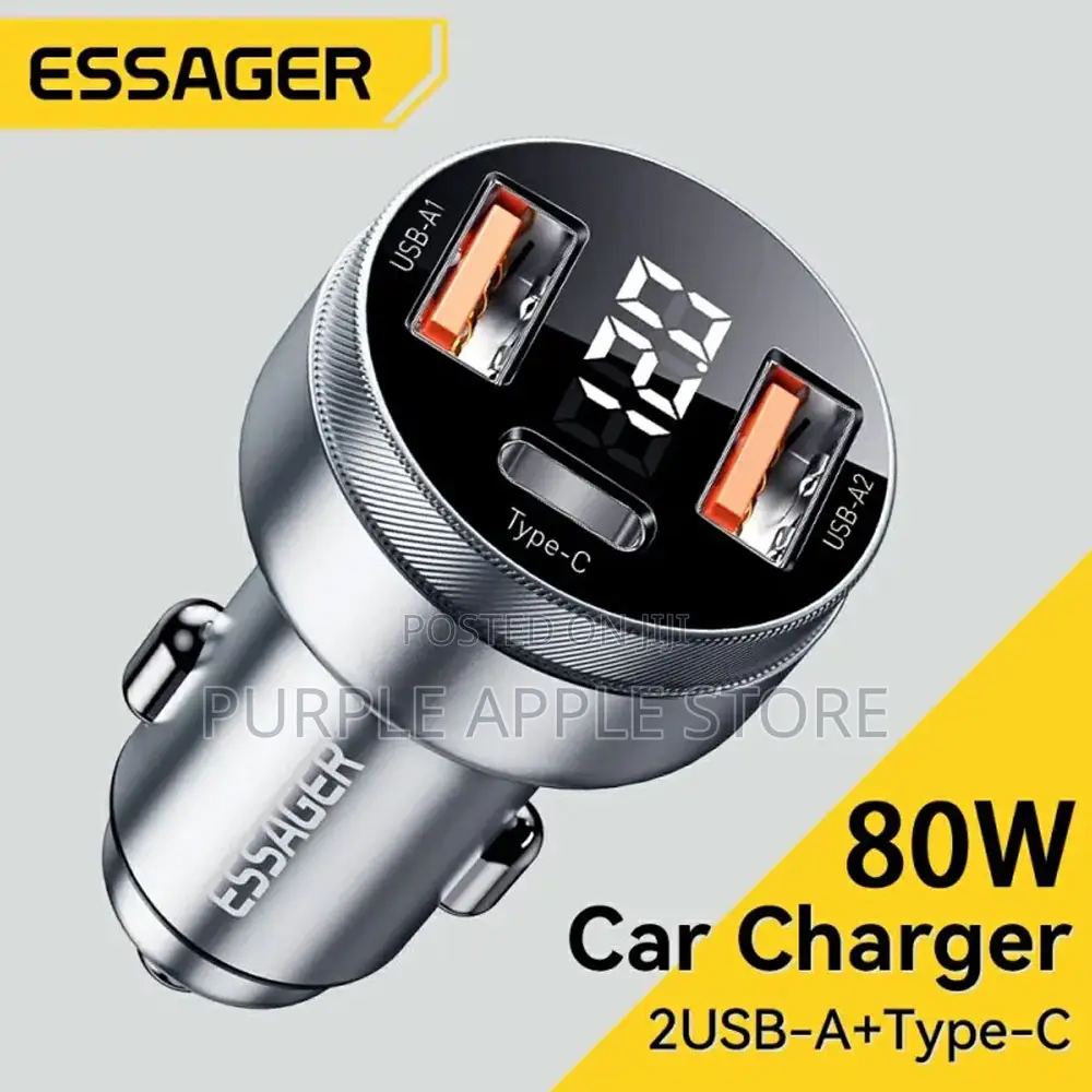 Essager 80w Car Charger Usb-C + Usb-a Pd Fast Charging Dual Port