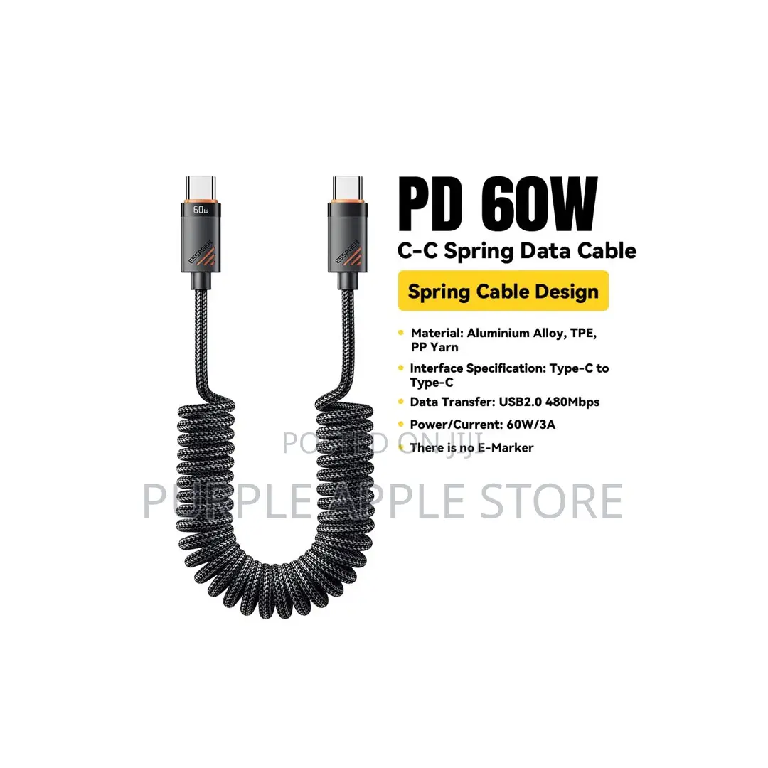 Essager Spring Data Cable Type-C to Type-C 60w Fast Charging (1.8m)