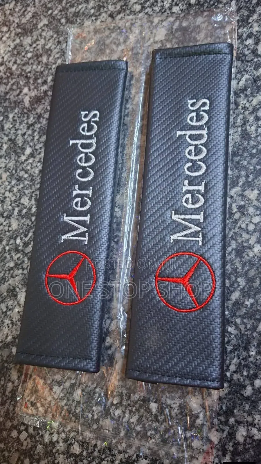 Mercedes Branded Carbon Weave Pattern Seat Belt Shoulder Pads