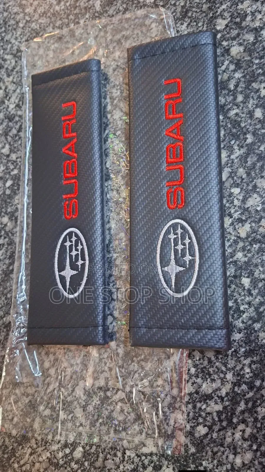 Subaru Embroidered Logo Carbon Fiber Style Background Seat. Belt Pad