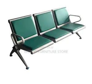Office Benches; Three Seaters Blue Leather Upholstered Benches