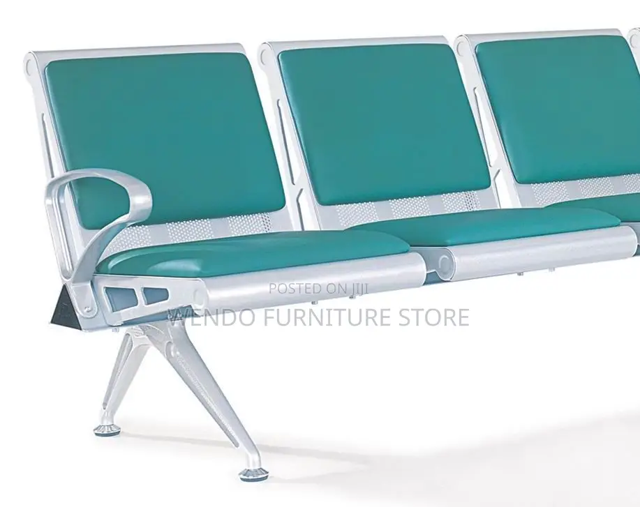 Office Benches; Three Seaters Blue Leather Upholstered Benches