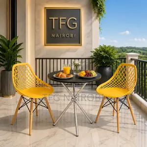 Yellow 2-Seater Balcony Set | Glass-Top Table Lattice Eames Chairs
