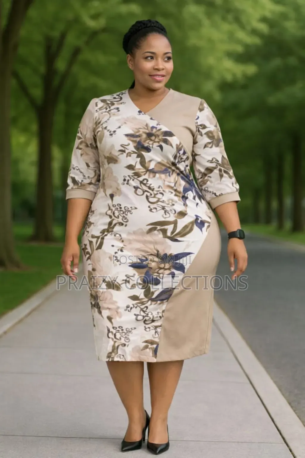 Elegant Floral Patchwork Midi Dress