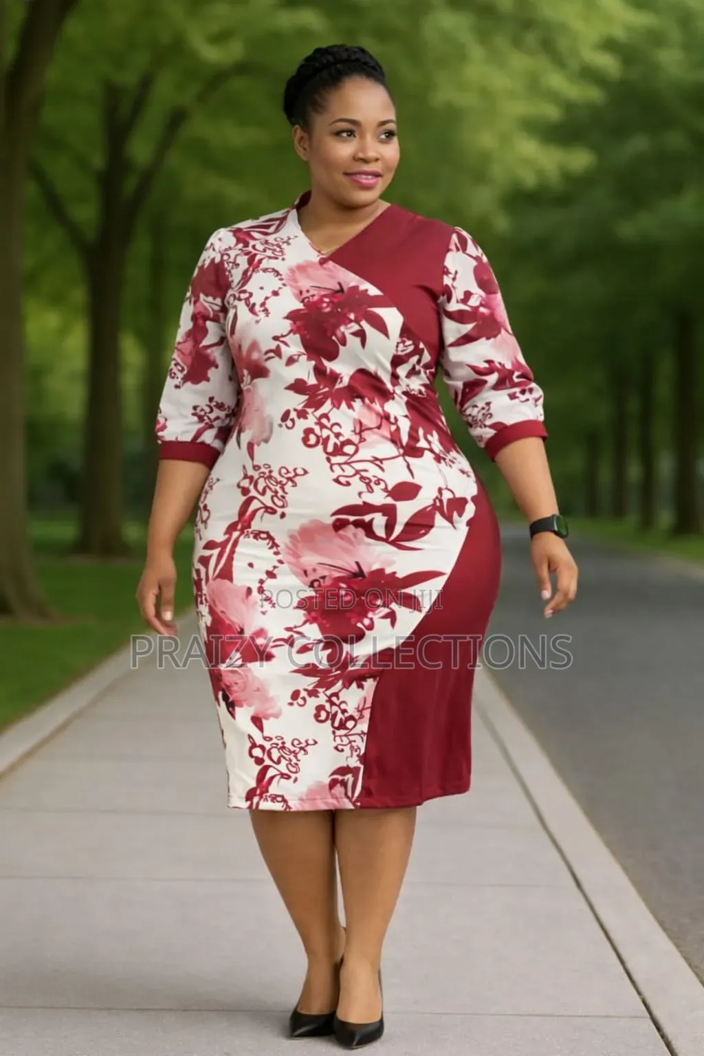 Elegant Floral Patchwork Midi Dress