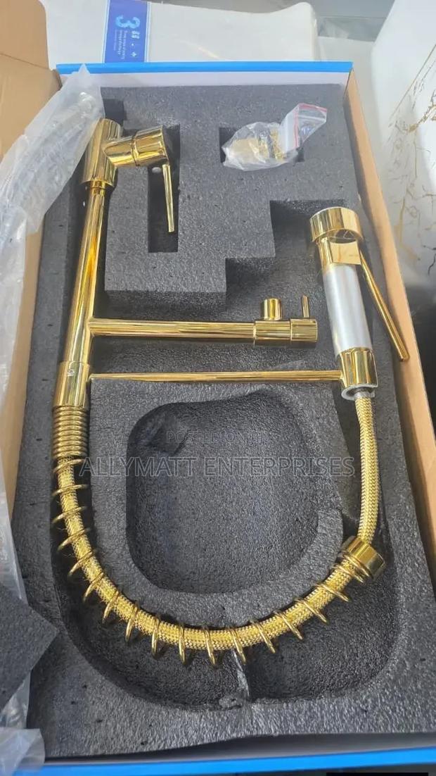 Gold Flexible Kitchen Mixer Pillar Tap