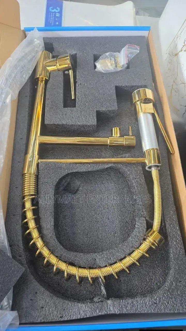 Gold Flexible Kitchen Mixer Pillar Tap