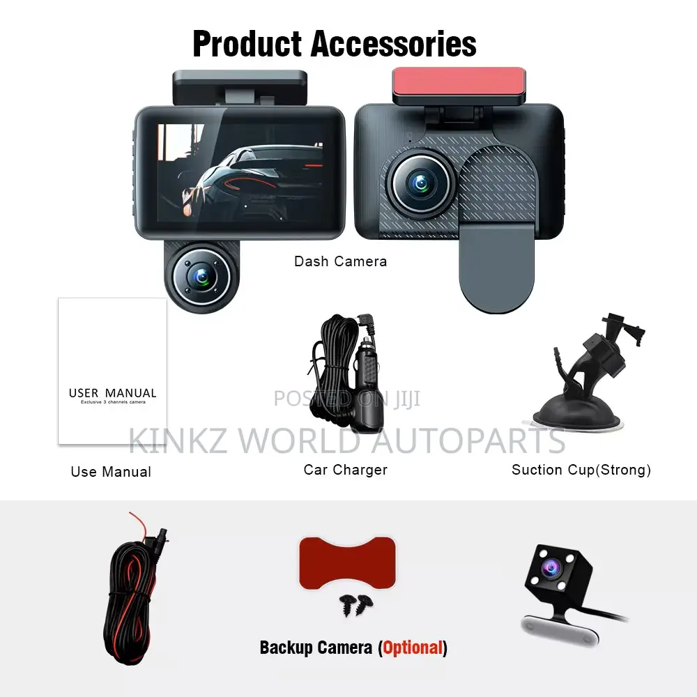 3 Cameras Car Dashcam 4'' Ips 1080p Infrared Night Vision Driving