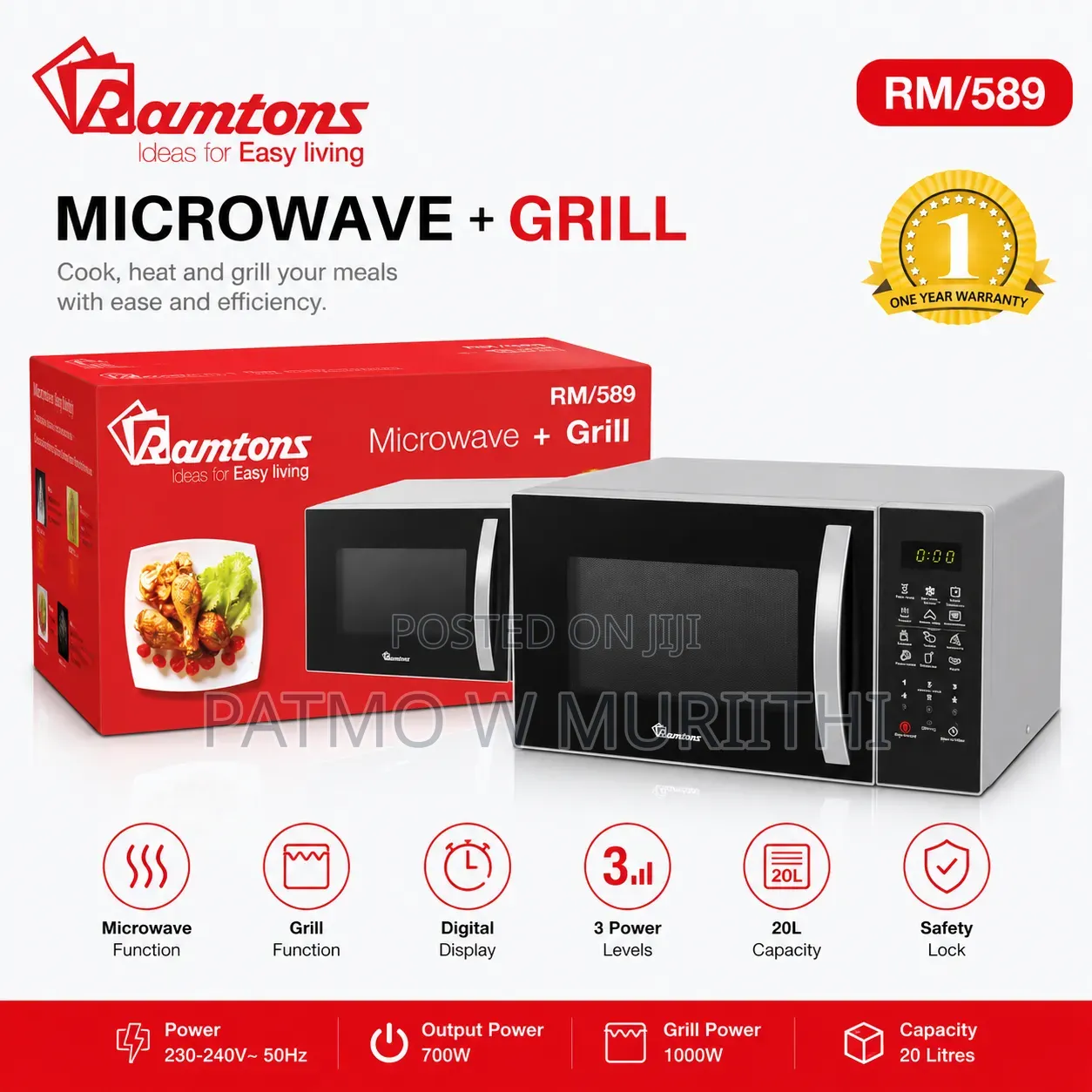 Ramtons 23l Microwave With Grill Rm/589 Digital Control