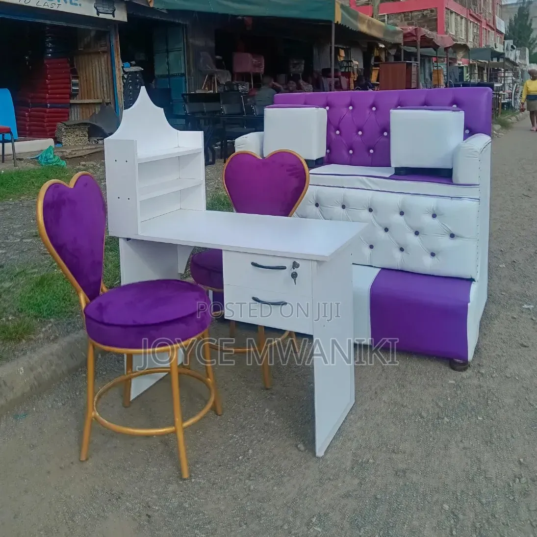 Manicure Set With Love Seats, Pedicure Seat 2 Seater 