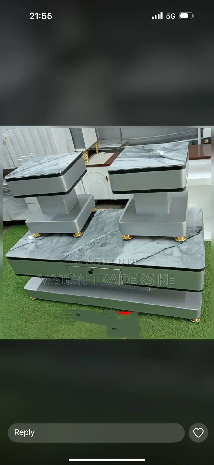 Coffe Table With Glass/Marble Topping With 2 Stools