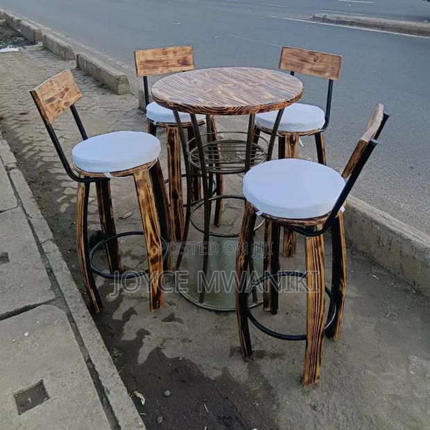 Wooden Metallic Bar Chairs, With a White Cushion  - thumbnail 2