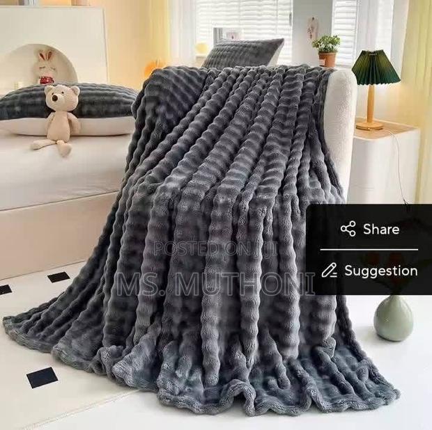 Modern Plain Striped Wooven Flannel Fleece Blanket* - thumbnail 3