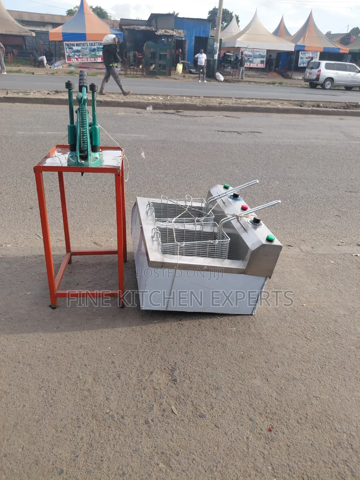 A Set of Double Fryer and Chips Cutter
