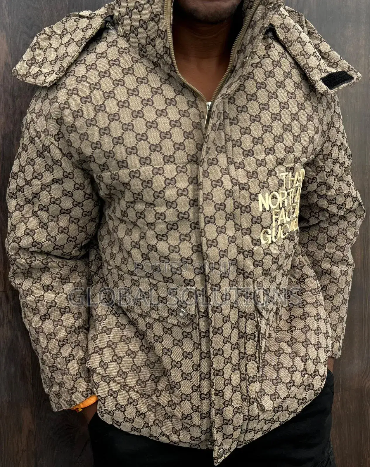 The North Face X Gucci Gg Padded Jacket With a Black Hooded Position